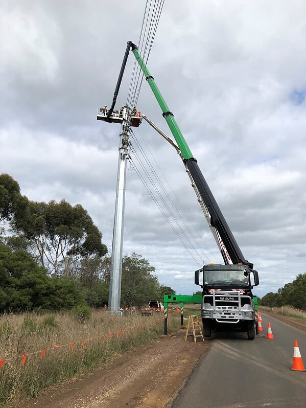 Work platforms at a height accessed by a cherry picker